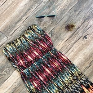 Multicolored stretch maxi strapless dress